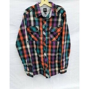 Black Jack Mens 2XL Big Tall Plaid Shirt Black Button Down Long Sleeves